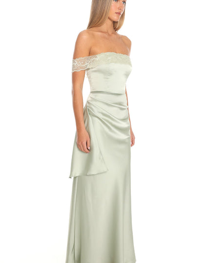 Sage Off-Shoulder Satin Gown