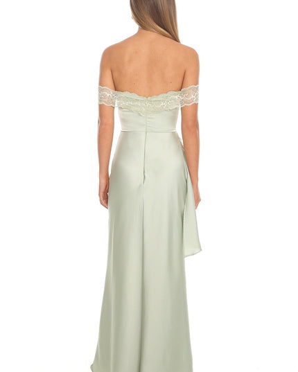 Sage Off-Shoulder Satin Gown