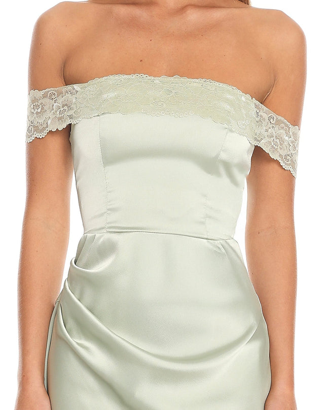 Sage Off-Shoulder Satin Gown