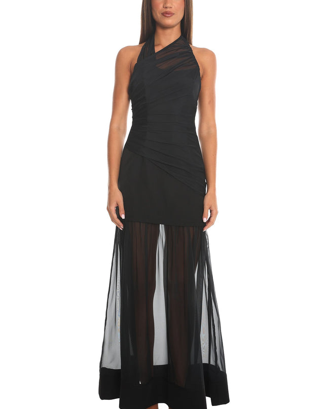 Black Midnight Confession Draped Mesh Maxi Dress
