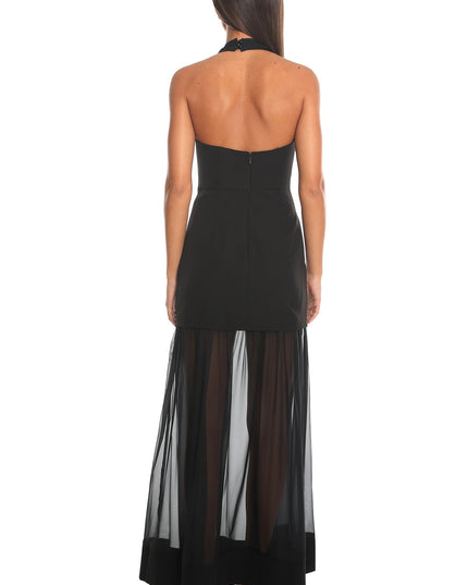 Black Midnight Confession Draped Mesh Maxi Dress