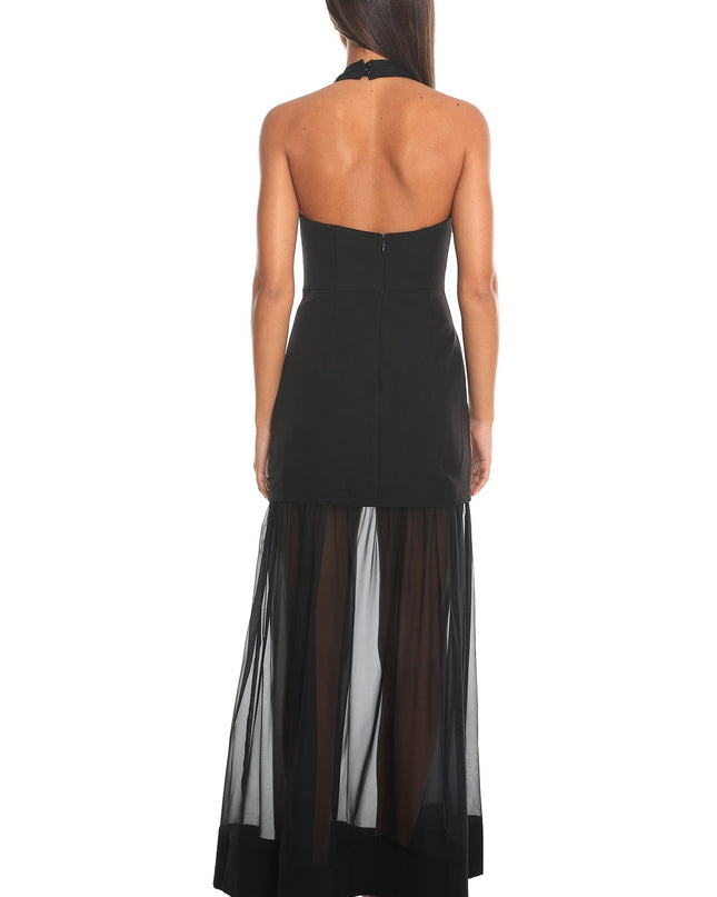Black Midnight Confession Draped Mesh Maxi Dress