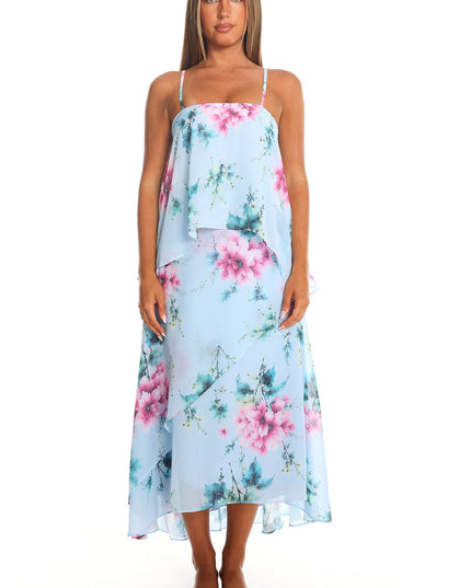 Blue Tiered Overlay Maxi Dress