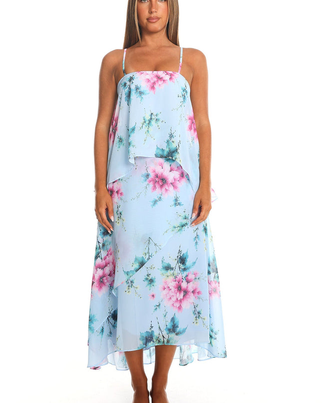 Blue Tiered Overlay Maxi Dress