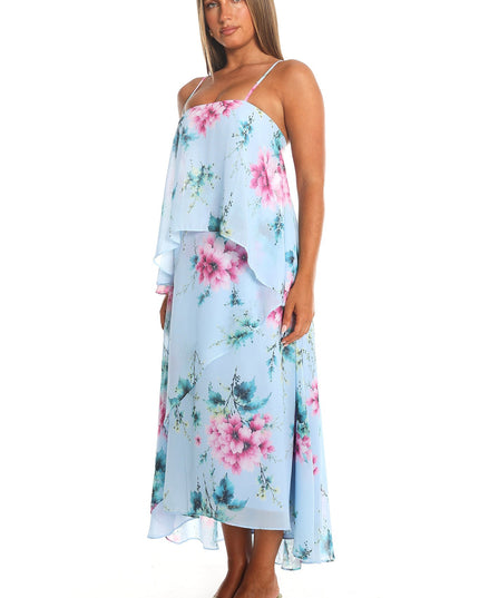 Blue Tiered Overlay Maxi Dress