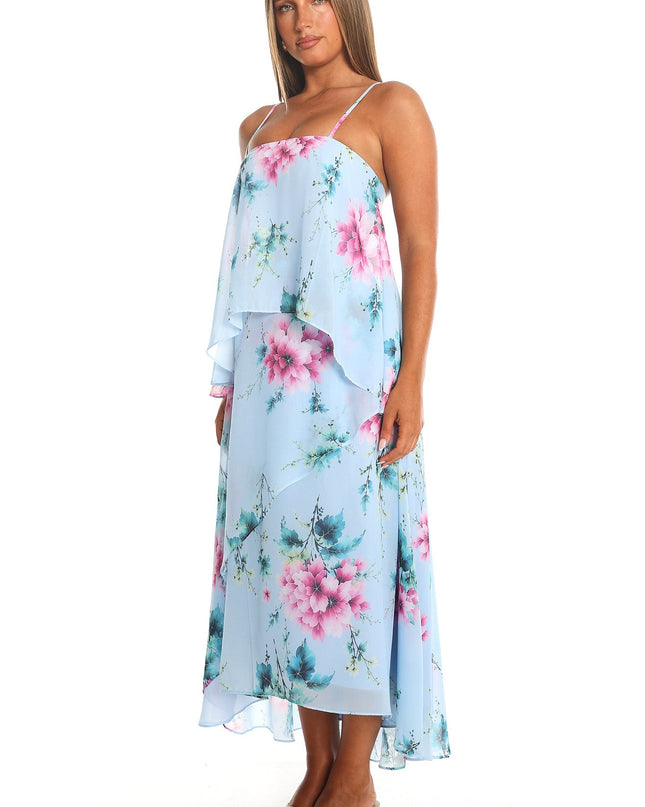 Blue Tiered Overlay Maxi Dress