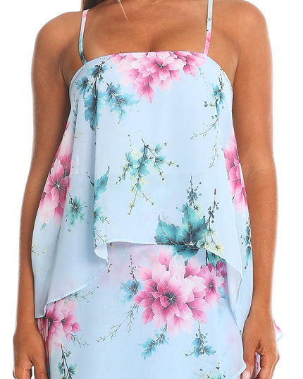 Blue Tiered Overlay Maxi Dress