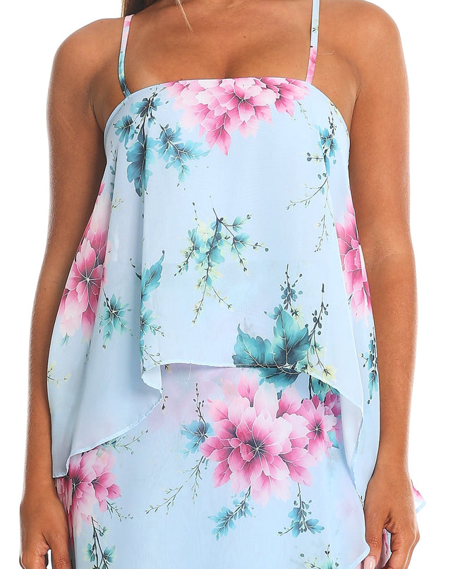 Blue Tiered Overlay Maxi Dress