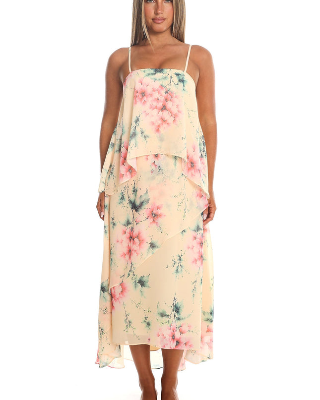 Yellow Tiered Overlay Maxi Dress
