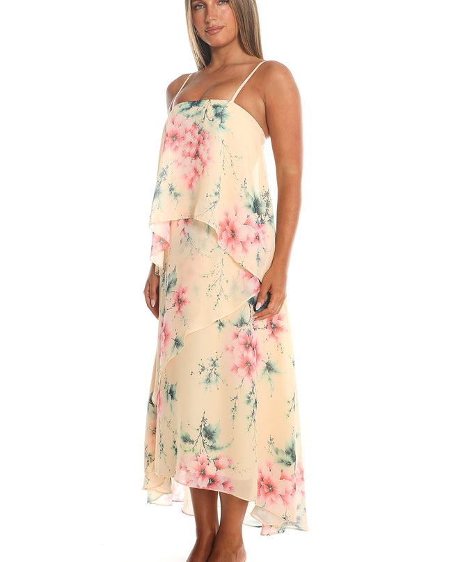 Yellow Tiered Overlay Maxi Dress