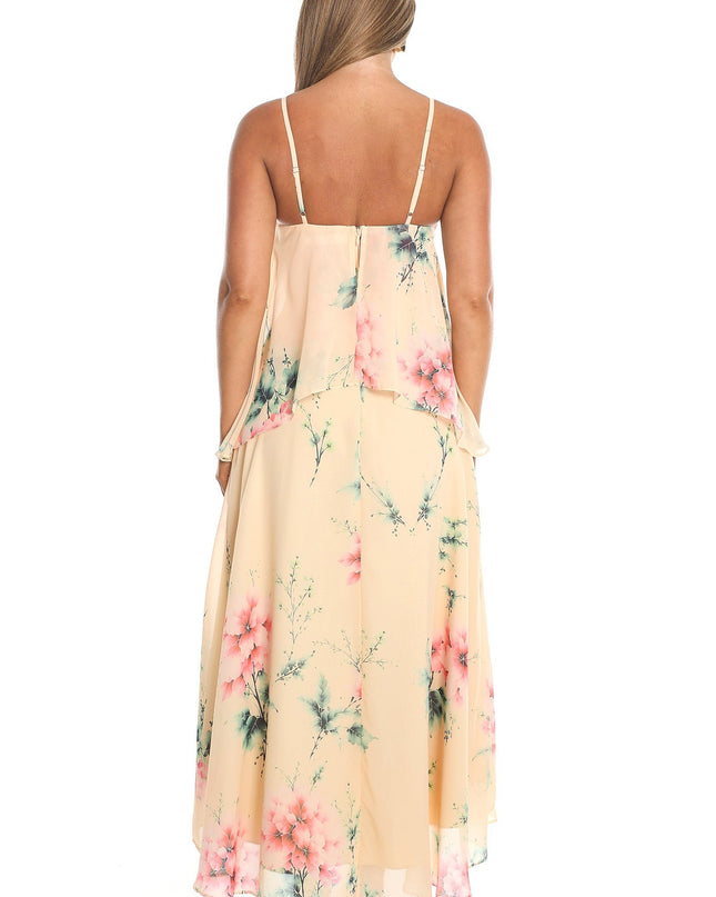 Yellow Tiered Overlay Maxi Dress