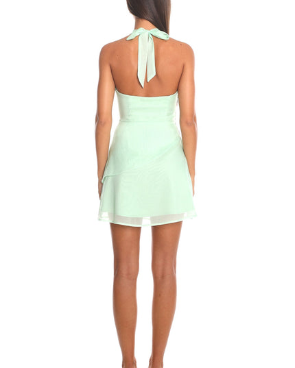 Sage Mesh Wrap Mini Dress