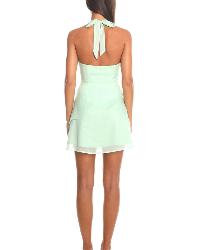Sage Mesh Wrap Mini Dress