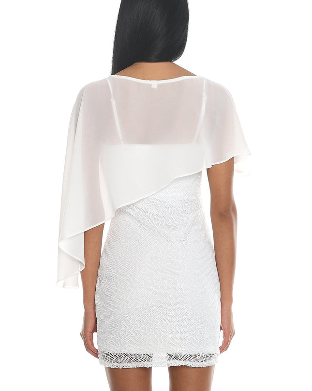 White Sequin Cape Mini Dress