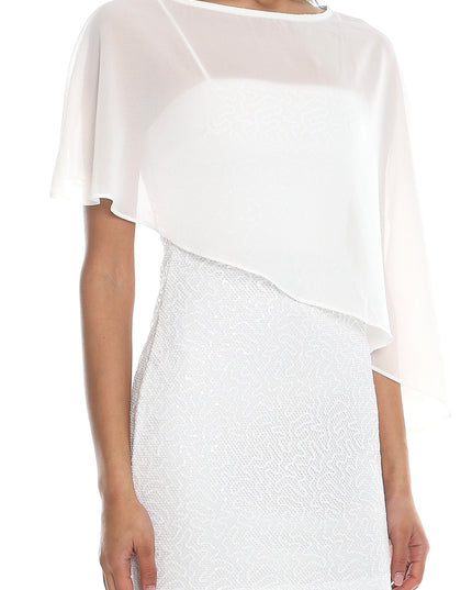 White Sequin Cape Mini Dress