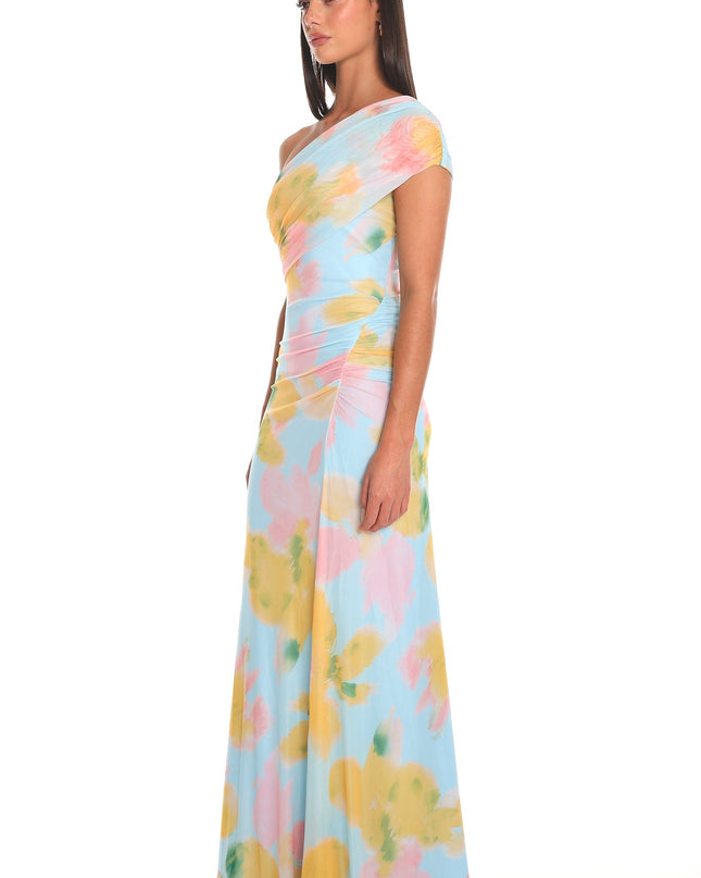 Blue Draped One Shoulder Maxi Dress