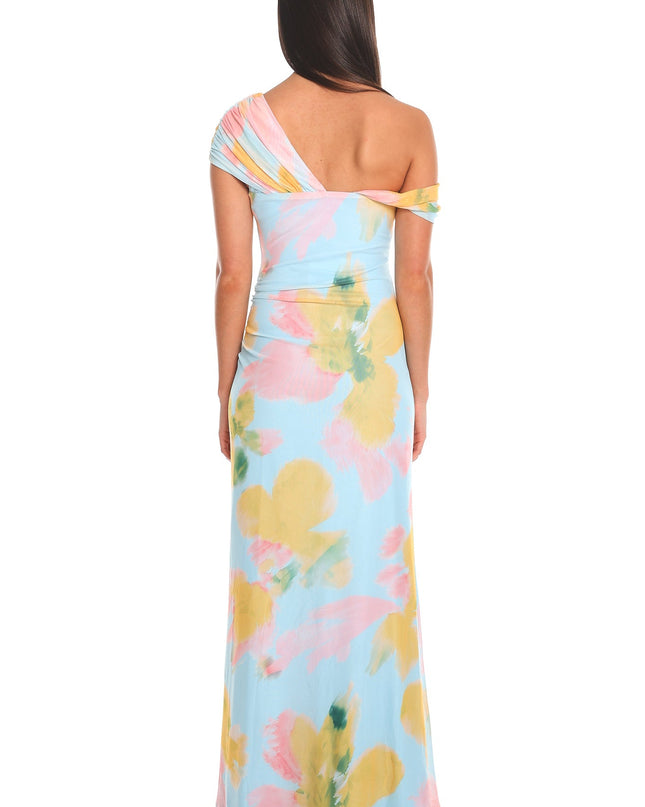 Blue Draped One Shoulder Maxi Dress