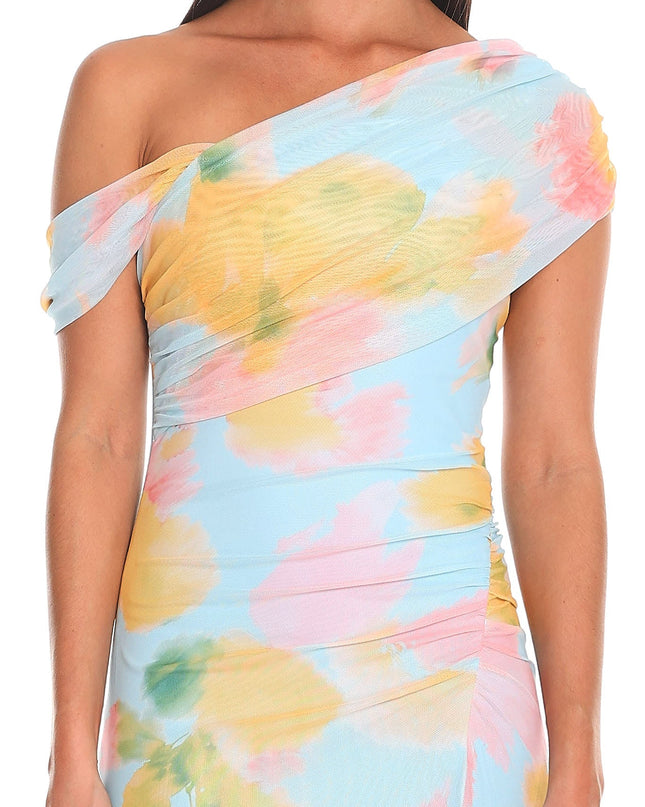 Blue Draped One Shoulder Maxi Dress