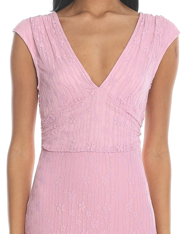 Pink Lace Ruffle Slit Gown