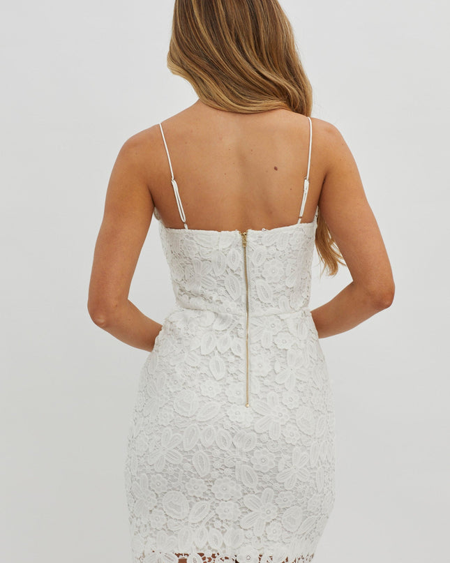 White Cami Strap Crochet Lace Dress