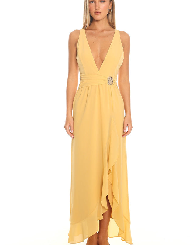 Yellow Wrap Waist Maxi Dress