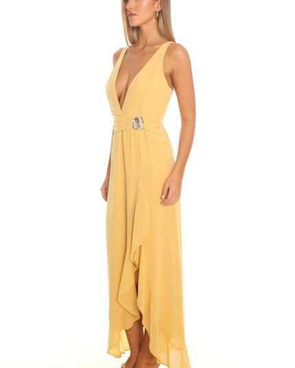 Yellow Wrap Waist Maxi Dress