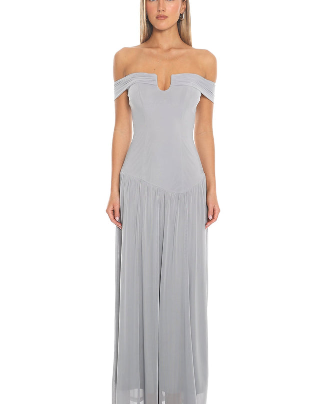 Grey Off-Shoulder Maxi Dress