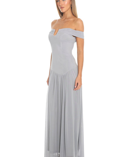 Grey Off-Shoulder Maxi Dress