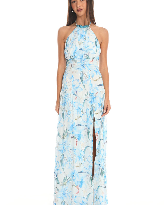 Blue Halter Maxi Dress