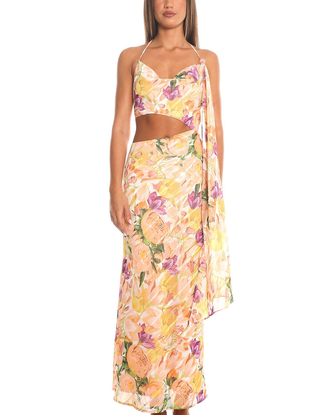 Orange Cut-Out Halter Maxi Dress