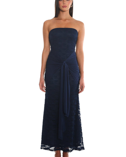 Navy Lace Tie-Waist Maxi Dress