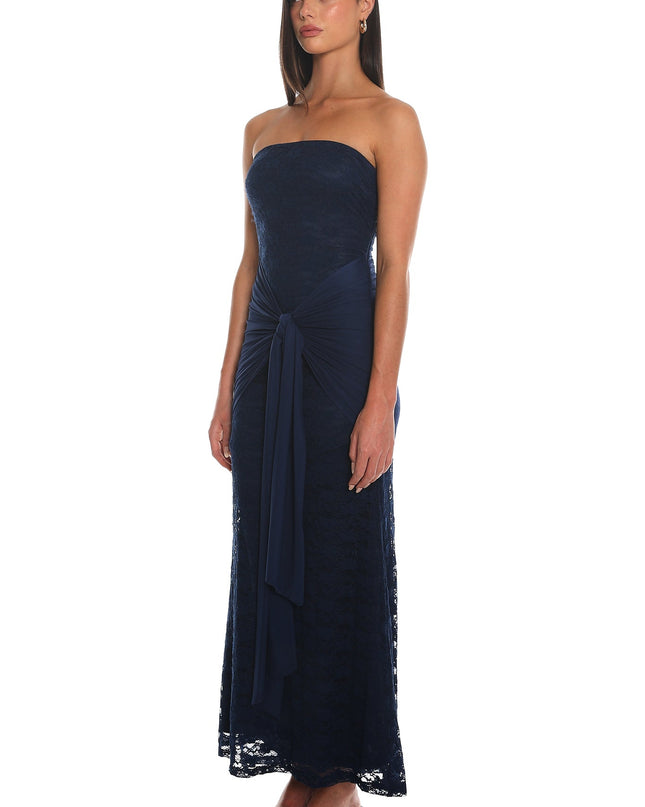 Navy Lace Tie-Waist Maxi Dress