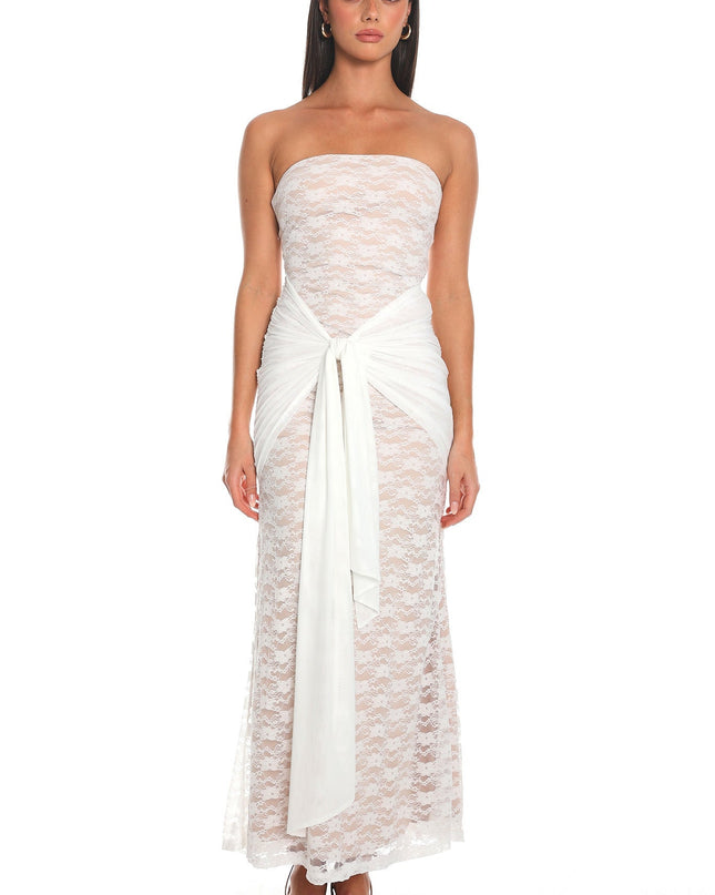 White Lace Tie-Waist Maxi Dress