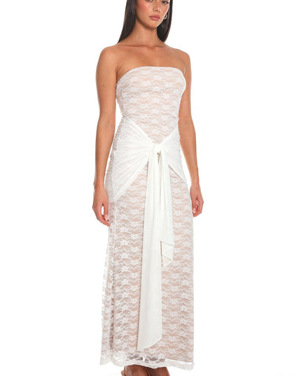White Lace Tie-Waist Maxi Dress
