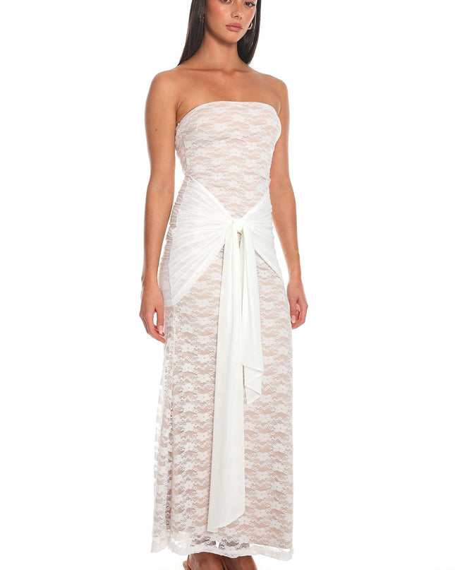 White Lace Tie-Waist Maxi Dress