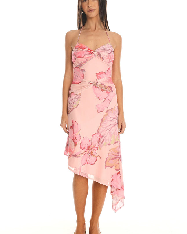 Pink Asymmetric Midi Dress