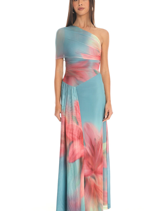 Aqua One-Shoulder Maxi Dress