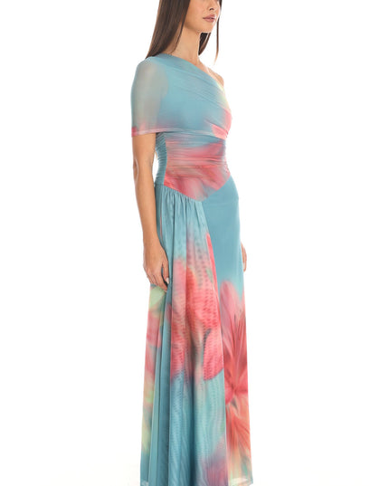 Aqua One-Shoulder Maxi Dress