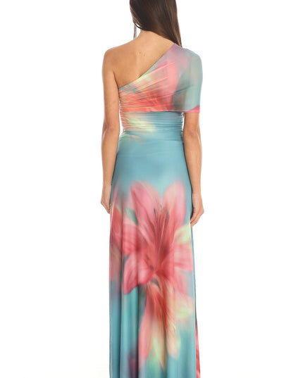 Aqua One-Shoulder Maxi Dress