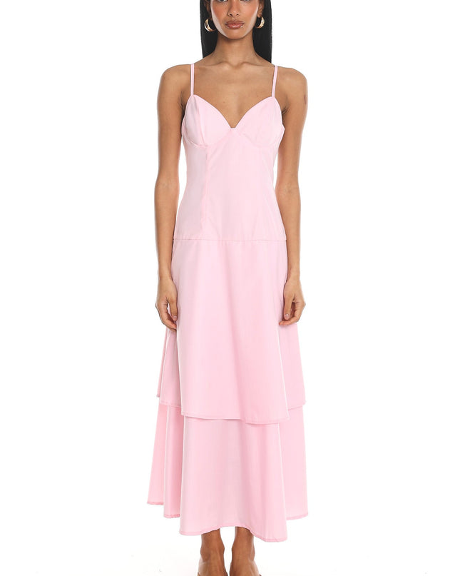 Pink Tiered Bustier Maxi Dress