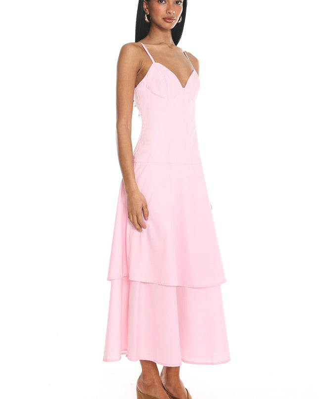 Pink Tiered Bustier Maxi Dress