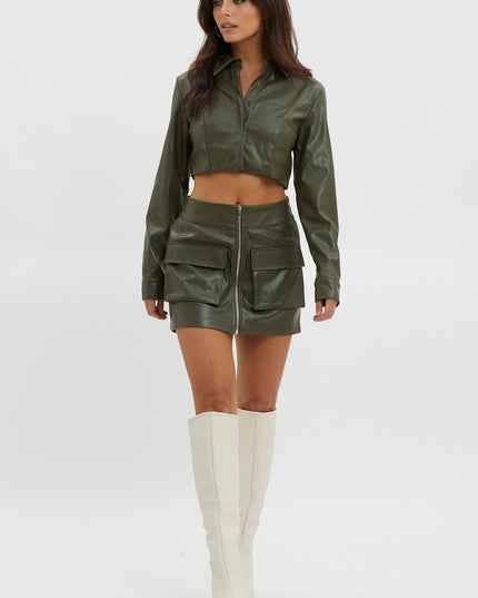 Olive Faux Leather Crop Top