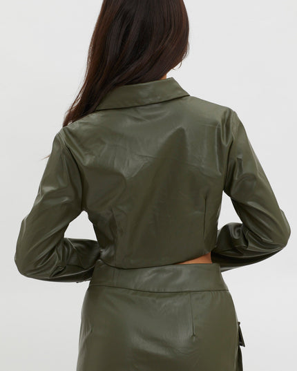 Olive Faux Leather Crop Top
