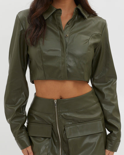 Olive Faux Leather Crop Top