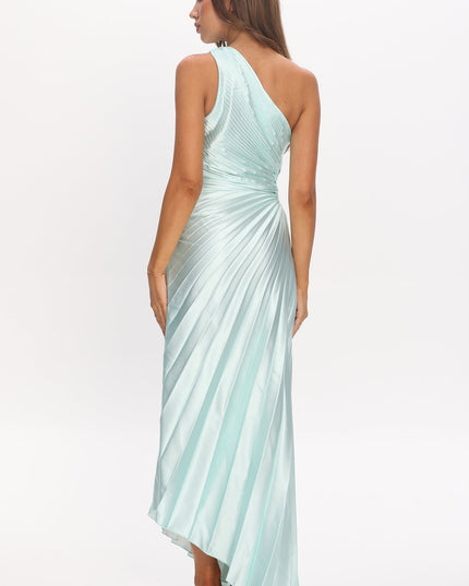 Mint One-Shoulder Accordion Pleat Maxi Dress Hibiscus