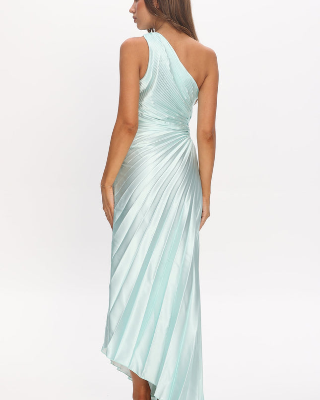 Mint One-Shoulder Accordion Pleat Maxi Dress Hibiscus