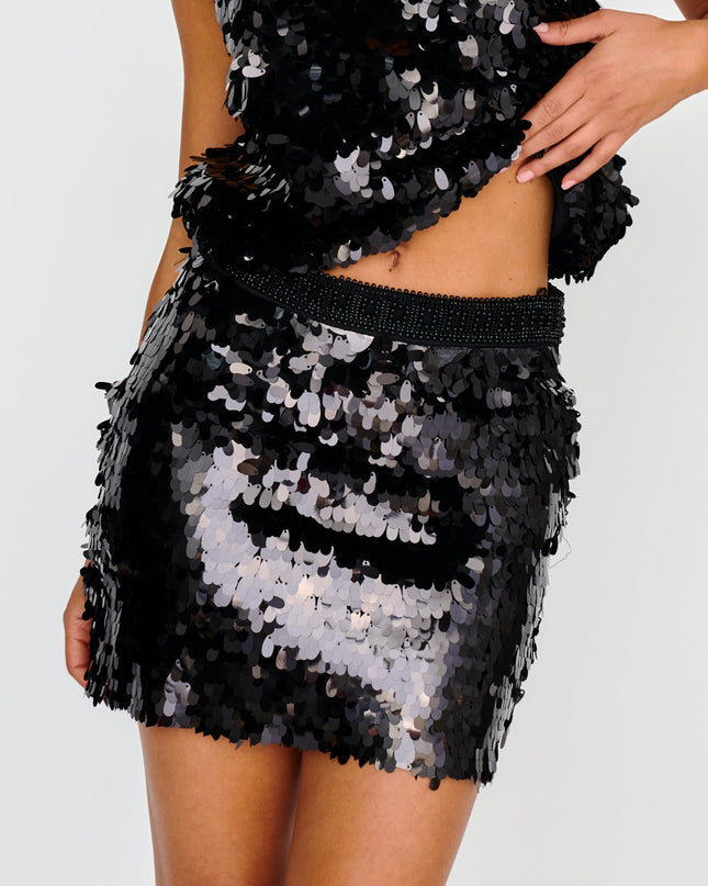 Black LA Sequin Mini Skirt