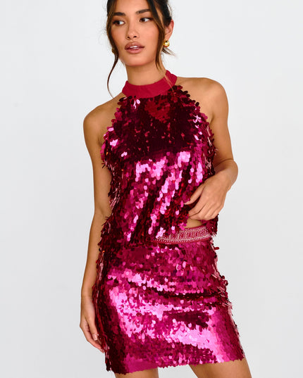 Hot Pink LA Sequin Mini Skirt