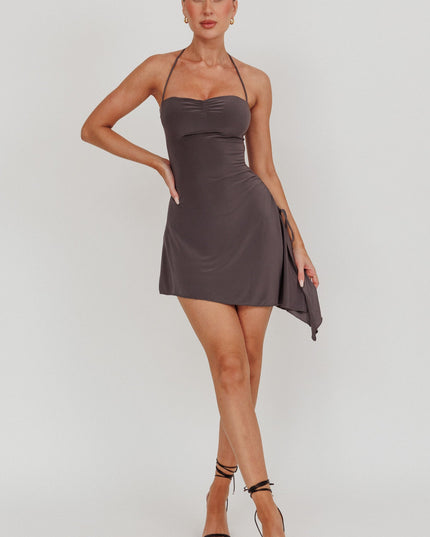 Charcoal Ruched Side Mini Dress