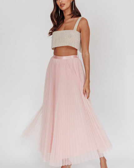 Dusty Pink Pleat Tulle Maxi Skirt